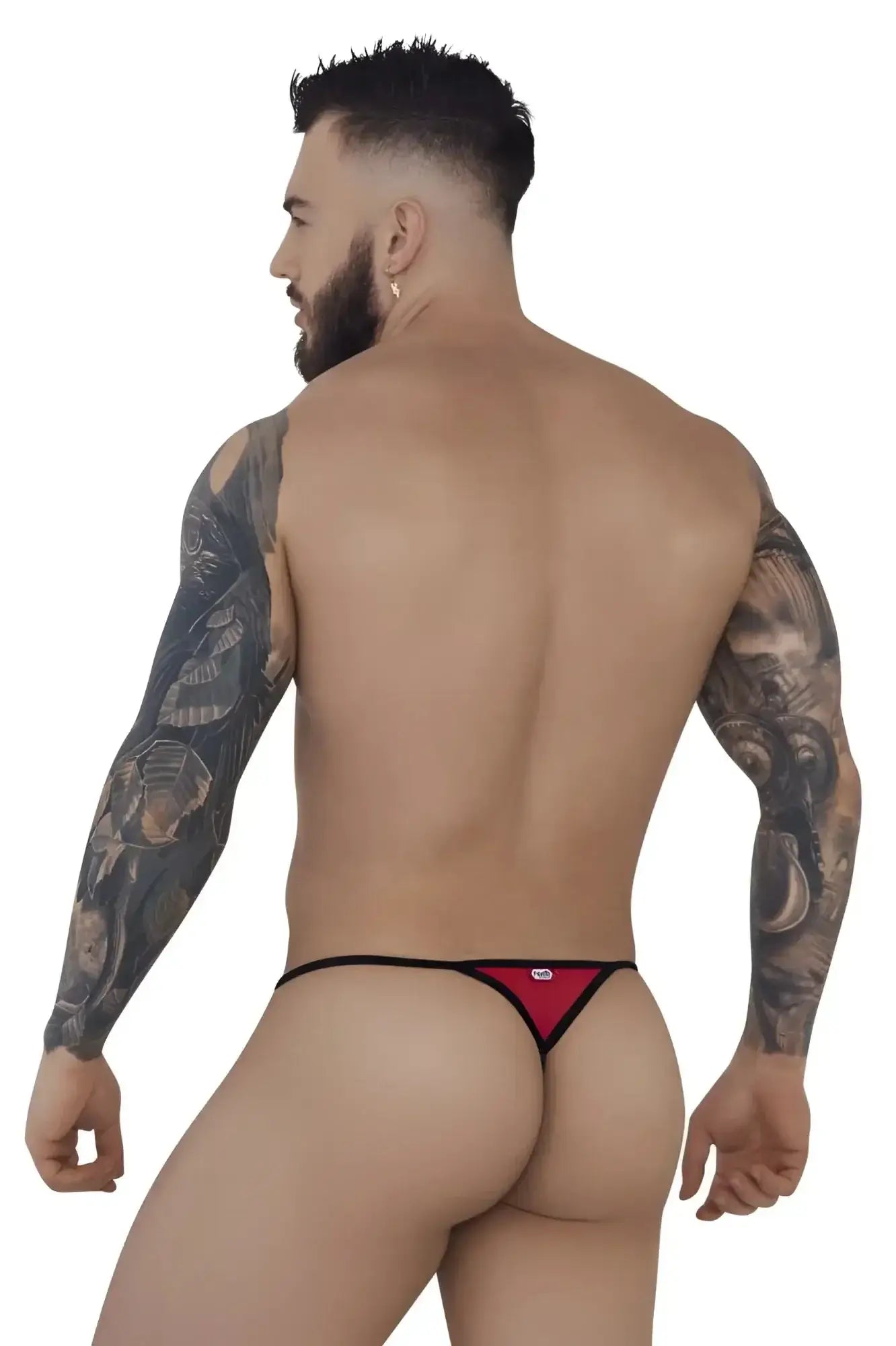 Back view of a man wearing red Pikante PIK 1279 Sonar thongs.