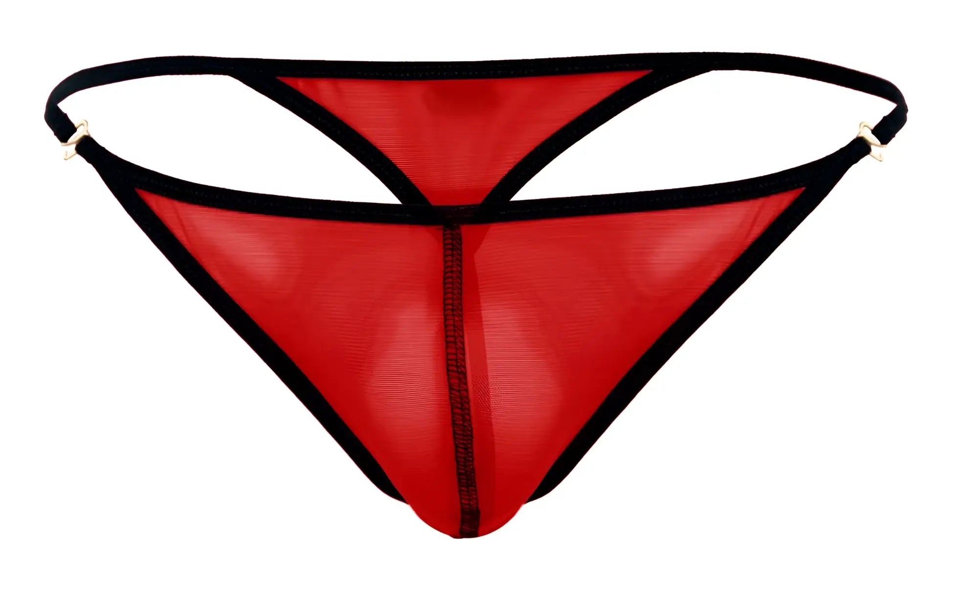 Pikante PIK 1279 Sonar thong in red, front product view featuring sheer fabric and black trim.