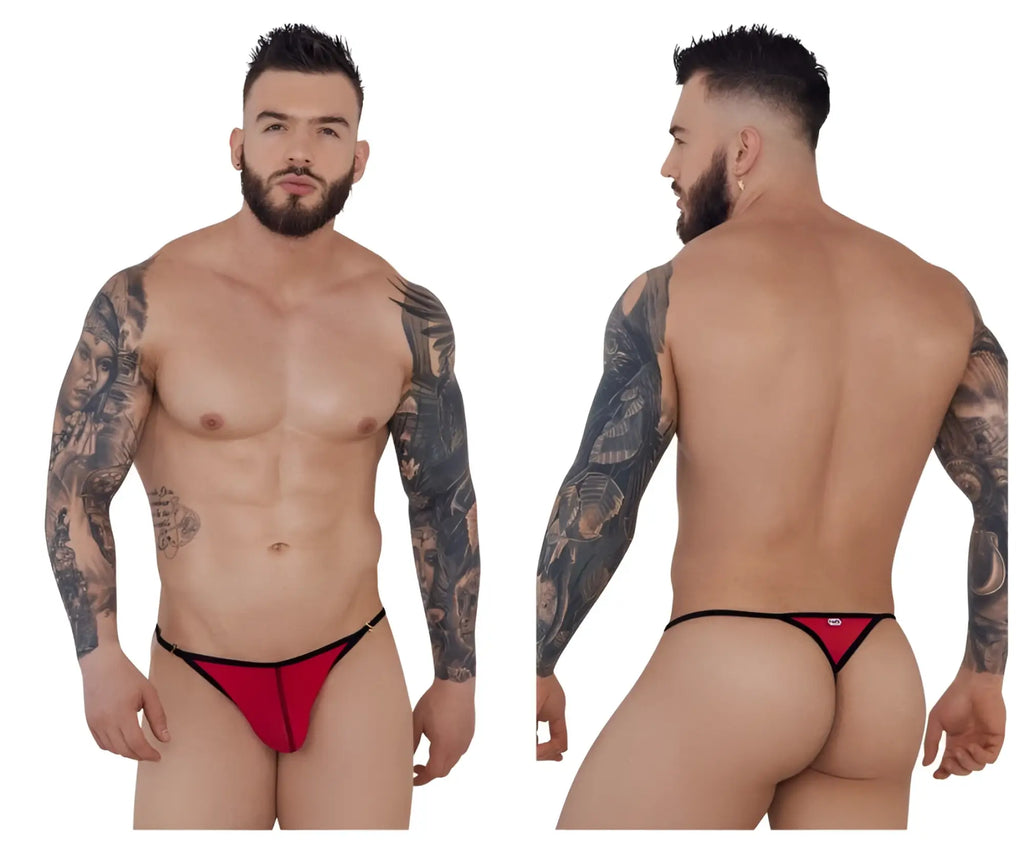 Red thong with black trim from Pikante PIK 1279 Sonar thongs collection in red showing front view