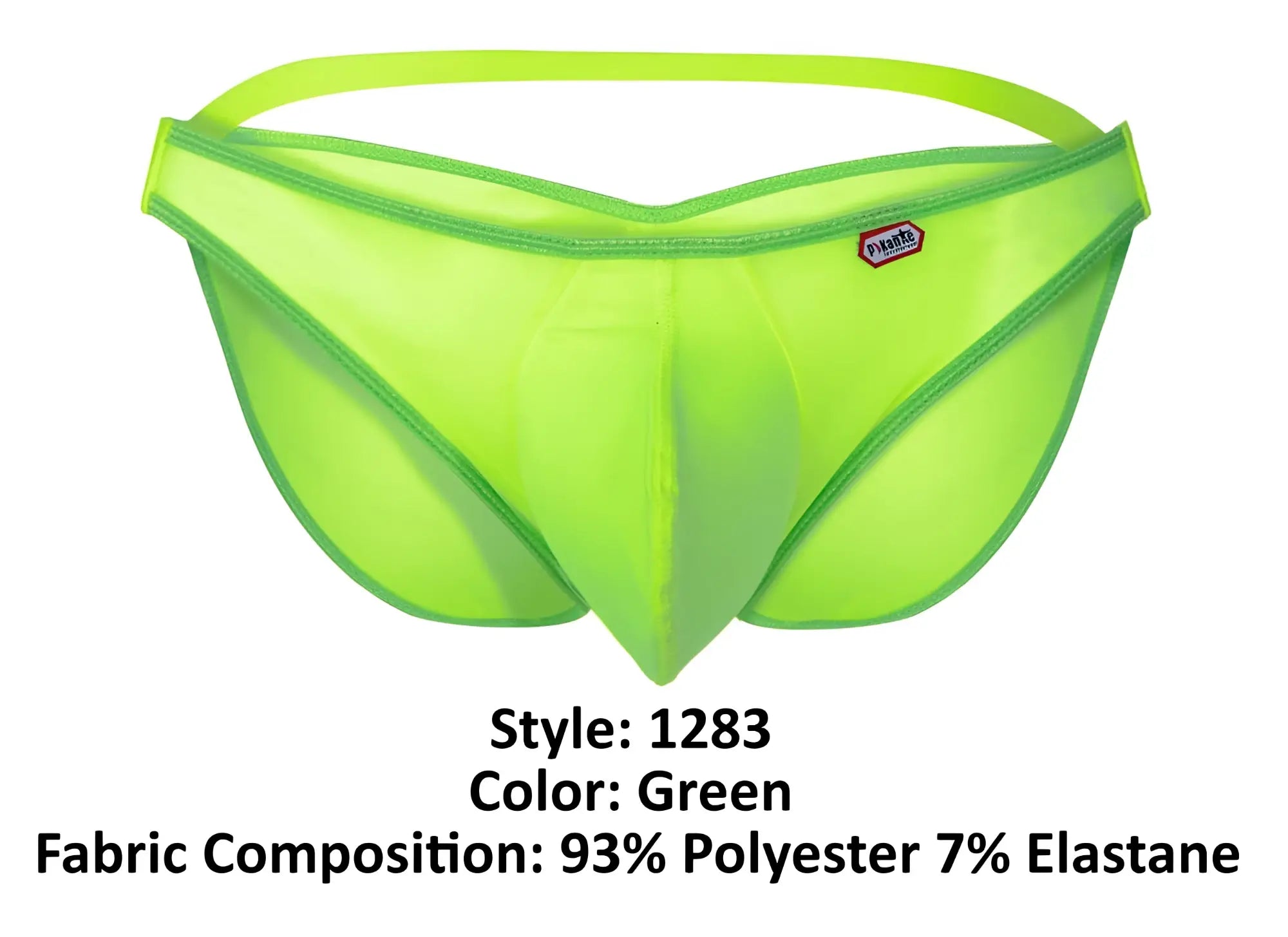Bright green pikante pik 1283 bestival bikini mesh briefs with a snug fit and elastic waistband