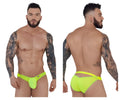 Bright neon green pikante PIK 1283 bestival bikini men’s underwear with form-fitting cutout design in front view