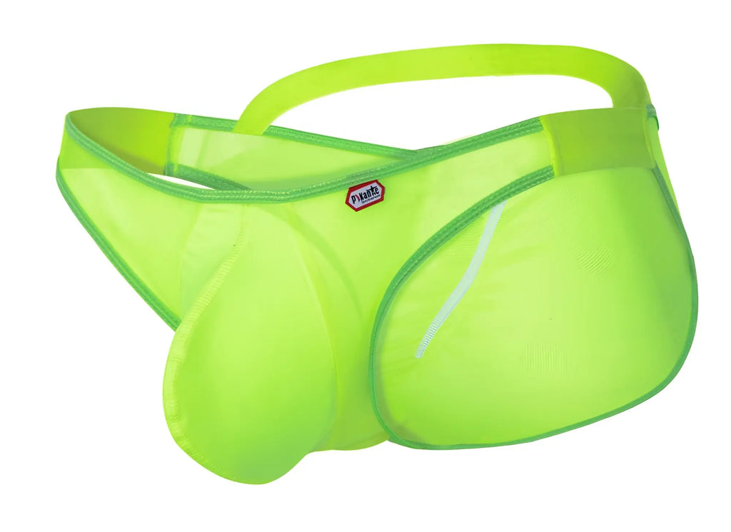 Bright neon green mesh briefs pikante PIK 1283 bestival bikini with supportive contoured design and red logo waistband