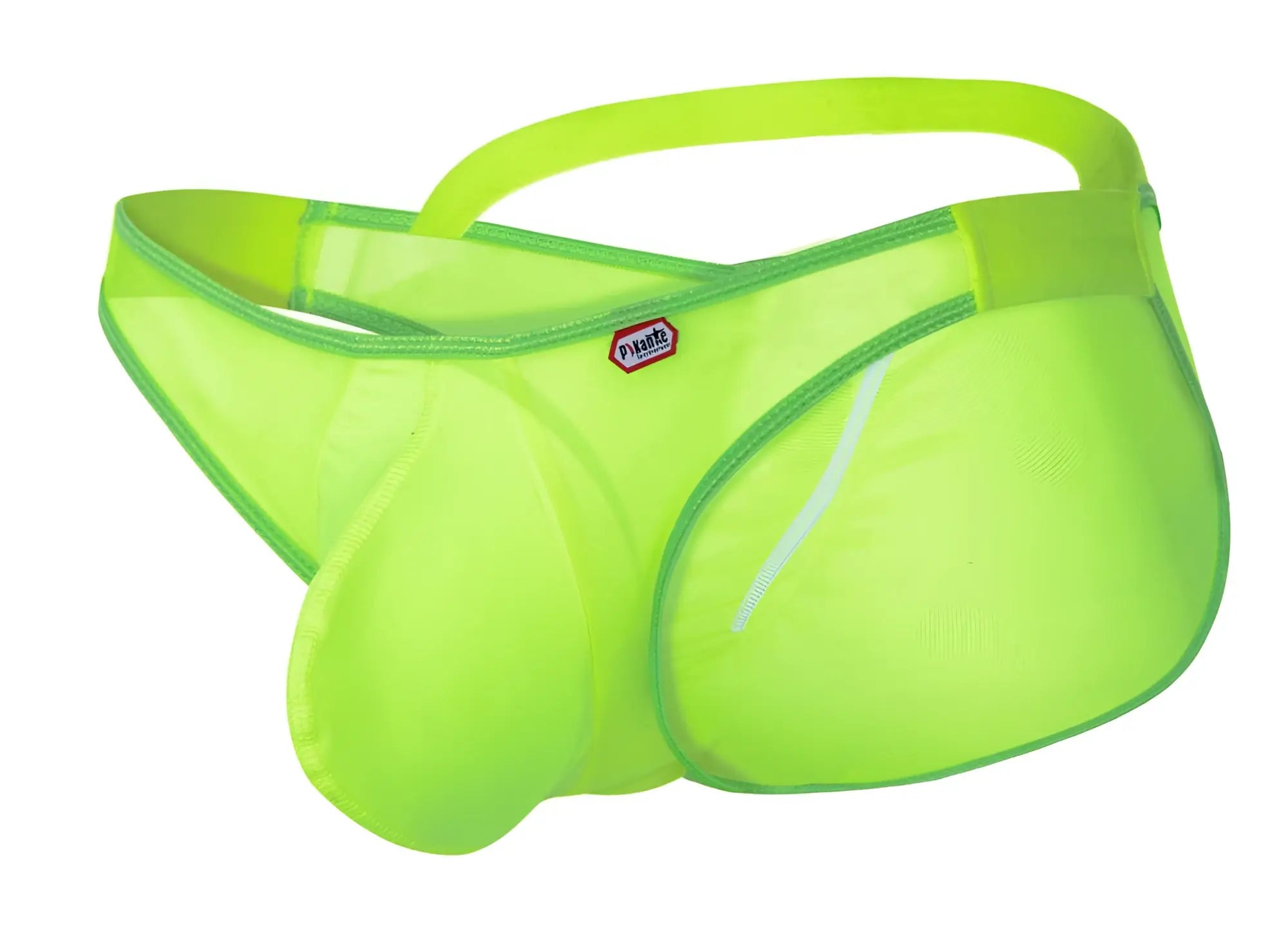 Bright neon green mesh briefs pikante PIK 1283 bestival bikini with supportive contoured design and red logo waistband