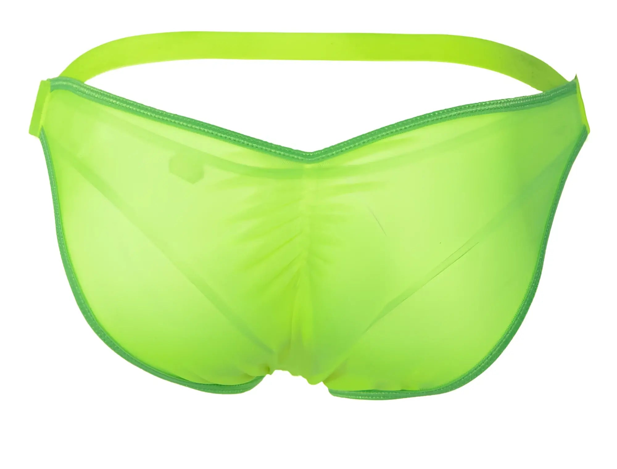 Bright neon green sheer mesh briefs with elastic waistband from pikante pik 1283 bestival bikini collection