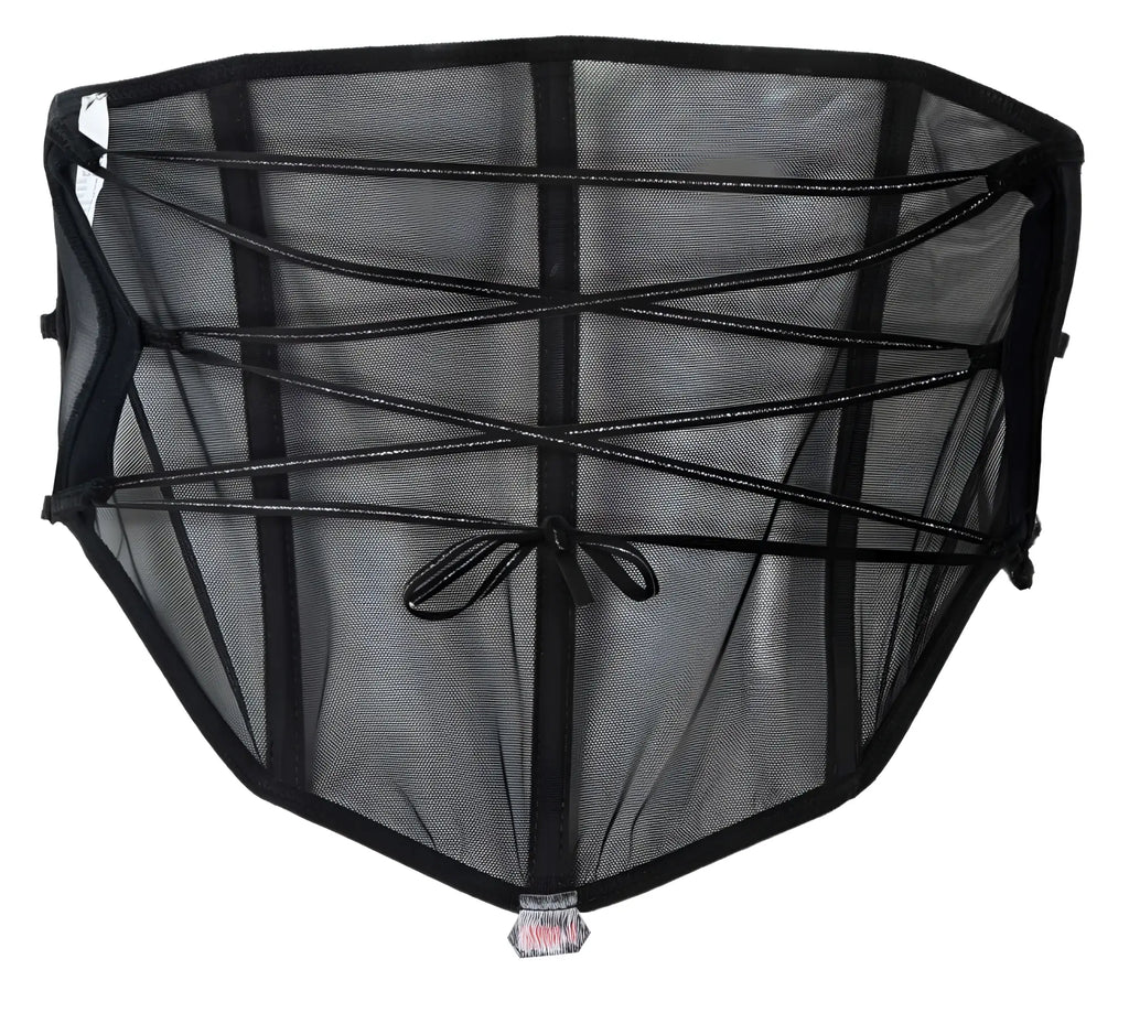 Black mesh fishing net corset with reinforced edges and crisscrossed straps by Pikante PIK 1288 Mutek color black