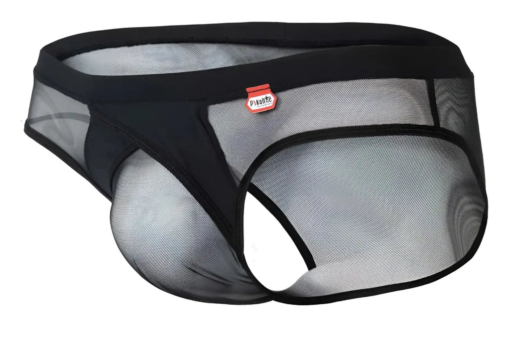 Front view of black Pikante PIK 1289 Itadaki mesh briefs against a white background.