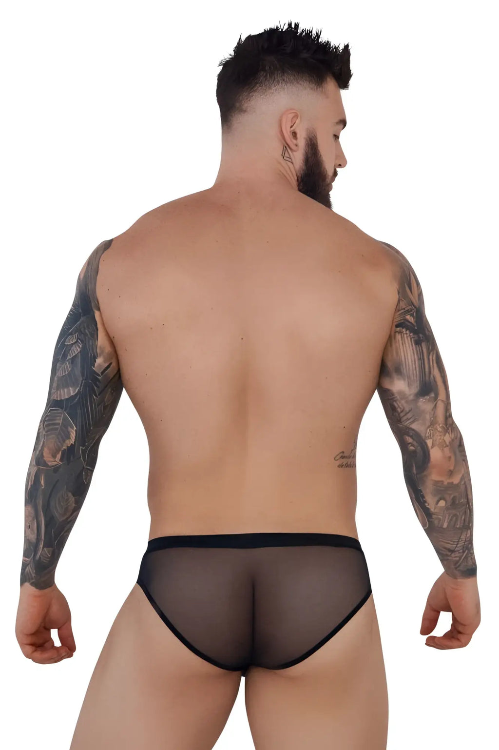 Black sheer mesh briefs pikante PIK 1289 Itadaki with solid black elastic waistband front view