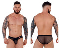 Black Pikante PIK 1289 Itadaki briefs in sheer mesh with solid waistband and pink logo on the left side