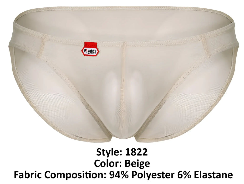 Beige pikante pik 1822 luxury briefs made of 94 polyester and 6 elastane with textured weave and red brand tag