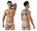 Beige Pikante PIK 1822 luxury briefs made of white sheer mesh with a small red logo on the waistband