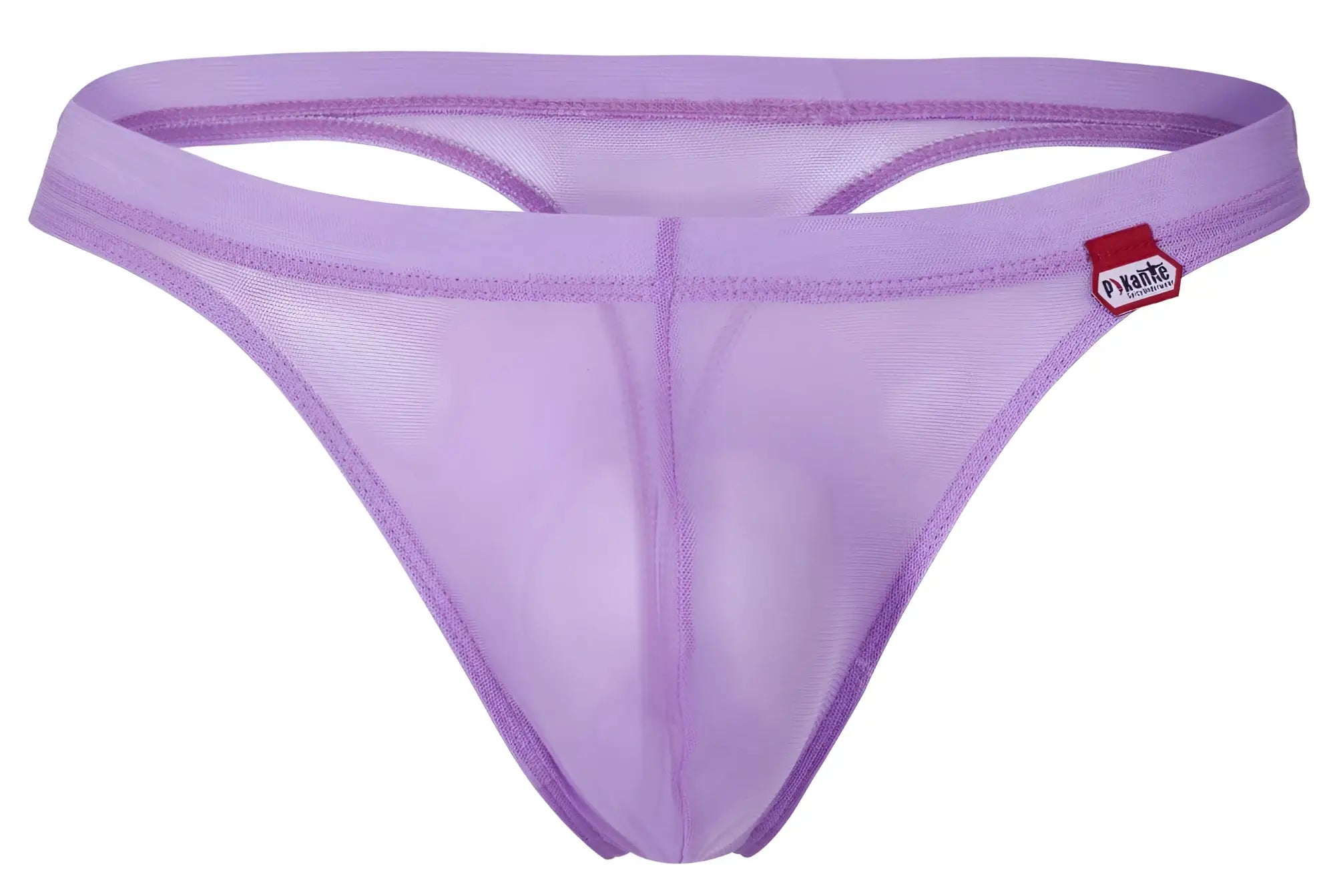Front view of Pikante PIK 1823 Luxury Thong in lilac sheer fabric.