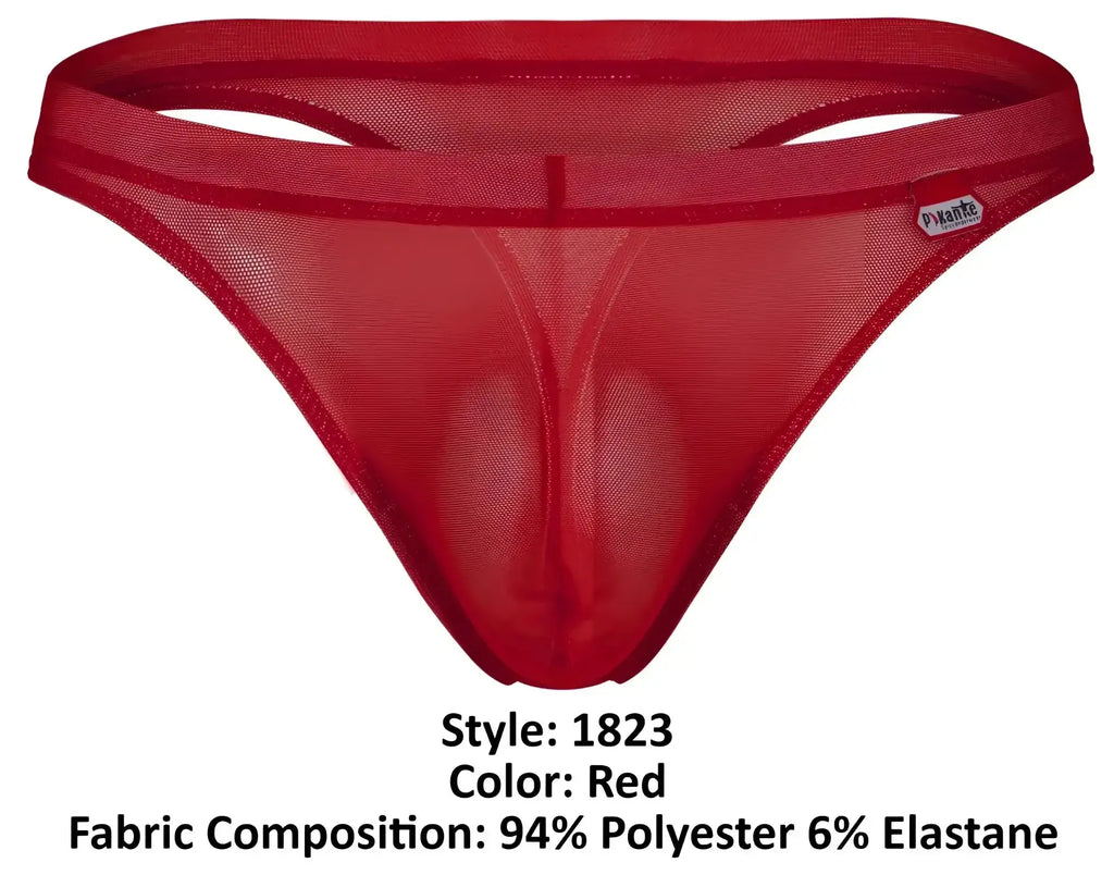 Front view of red Pikante PIK 1823 luxury mesh thong.