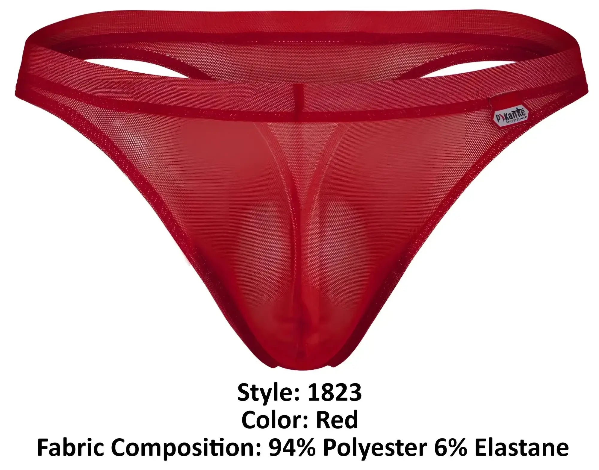 Front view of red Pikante PIK 1823 luxury mesh thong.