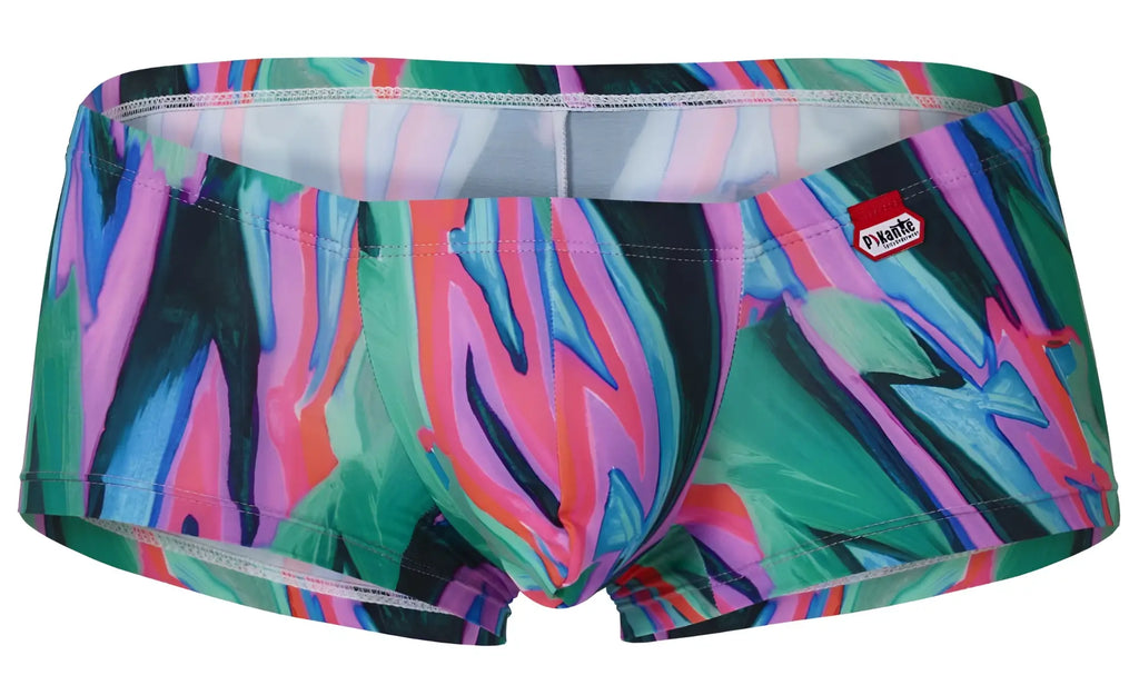 Pikante pik 1828 abstract trunks in vibrant pink green blue and black with glossy finish for men