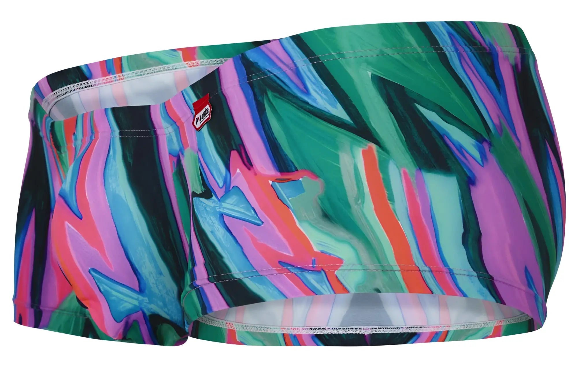 Pikante PIK 1828 abstract trunks in bold greens pinks blues and purples with vibrant pattern and glossy finish