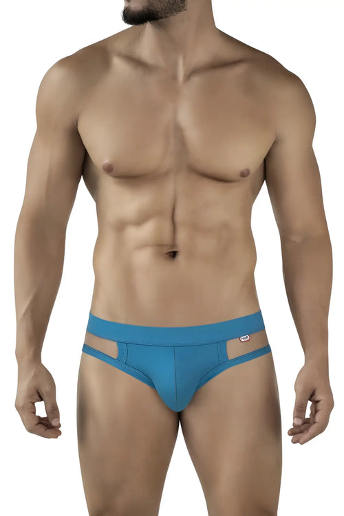 Pikante pik 2114 lenox briefs in blue feature a cut-out design and a small logo on the waistband