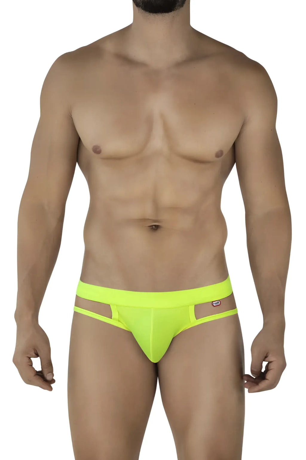 Pikante pik 2114 lenox briefs in neon green with bright neon yellow sleek athletic design and cut-out side panels