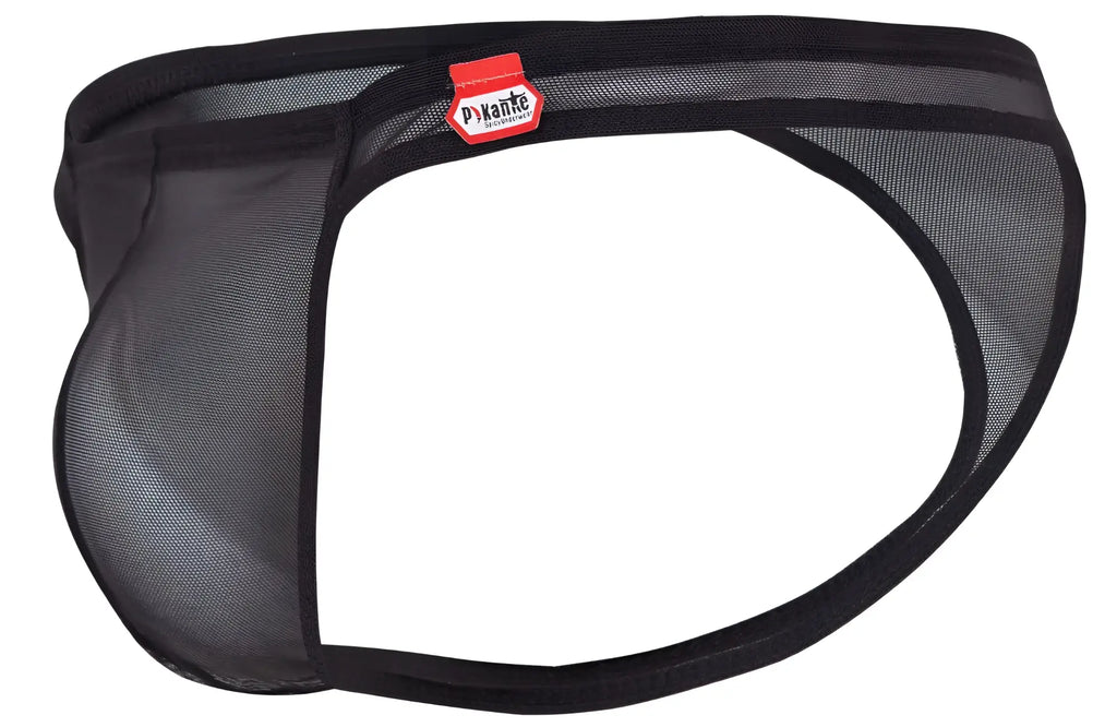 Black mesh briefs with red and white dyanne waistband tag from pikante piking 2115 amusing thongs in black