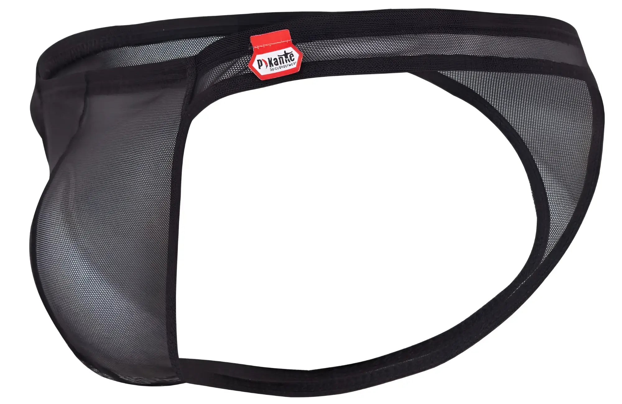 Black mesh briefs with red and white dyanne waistband tag from pikante piking 2115 amusing thongs in black