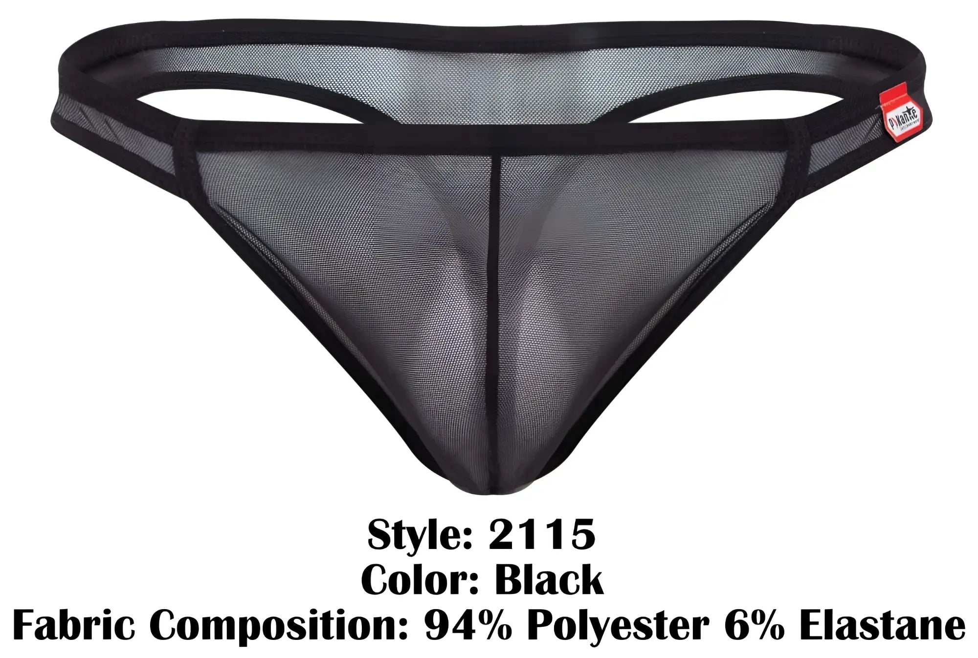 Black mesh thong with solid black elastic waistband and trim from Pikante PIK 2115 Amusing thongs in black color