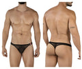 Pikante PIK 2115 Amusing Thongs in black, shown from front and back views on a male model.