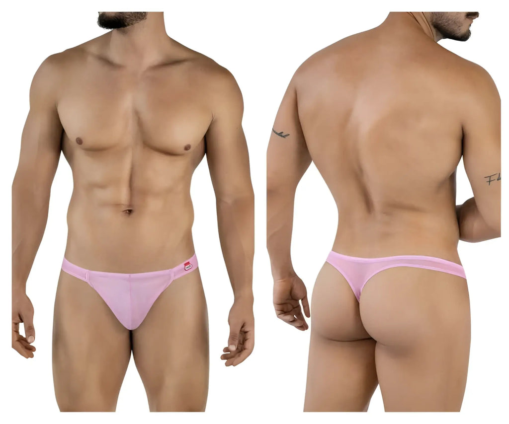 Pink pikante PIK 2115 amusing thong with a red logo on the sideband in lilac color shown from the back side