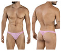 Pink pikante PIK 2115 amusing thong with a red logo on the sideband in lilac color shown from the back side