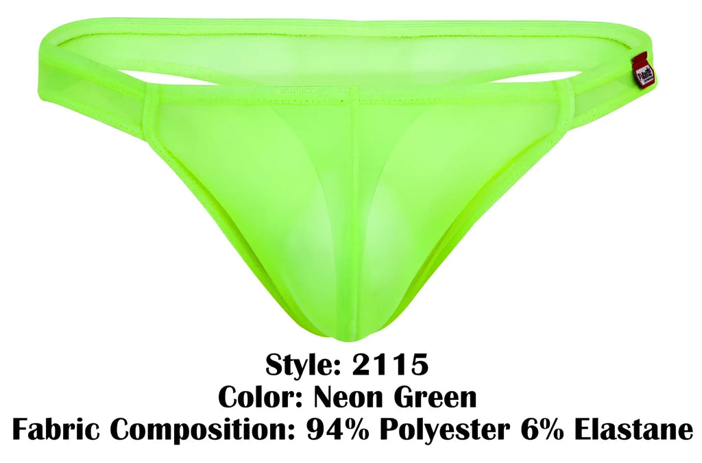 Neon green Pikante PIK 2115 amusing thong made of sheer polyester and elastane fabric shown from the back side