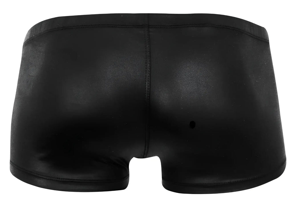 Black shiny faux leather briefs pikante pik 2116 candy trunks front view with sleek design and comfortable fit