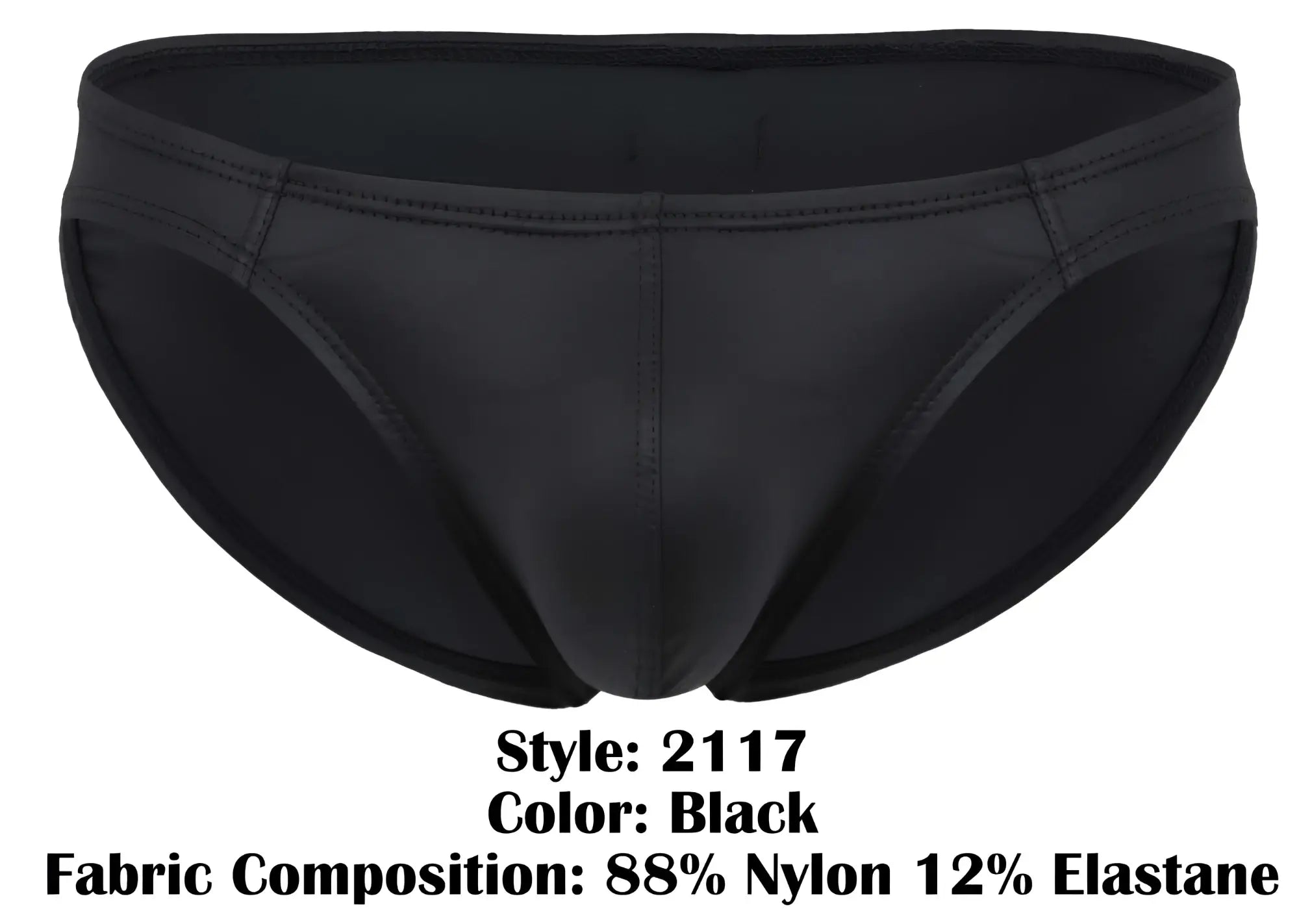 Black pikante pik 2117 candy briefs made of 88 nylon 12 elastane with sleek fit and visible waistband stitching