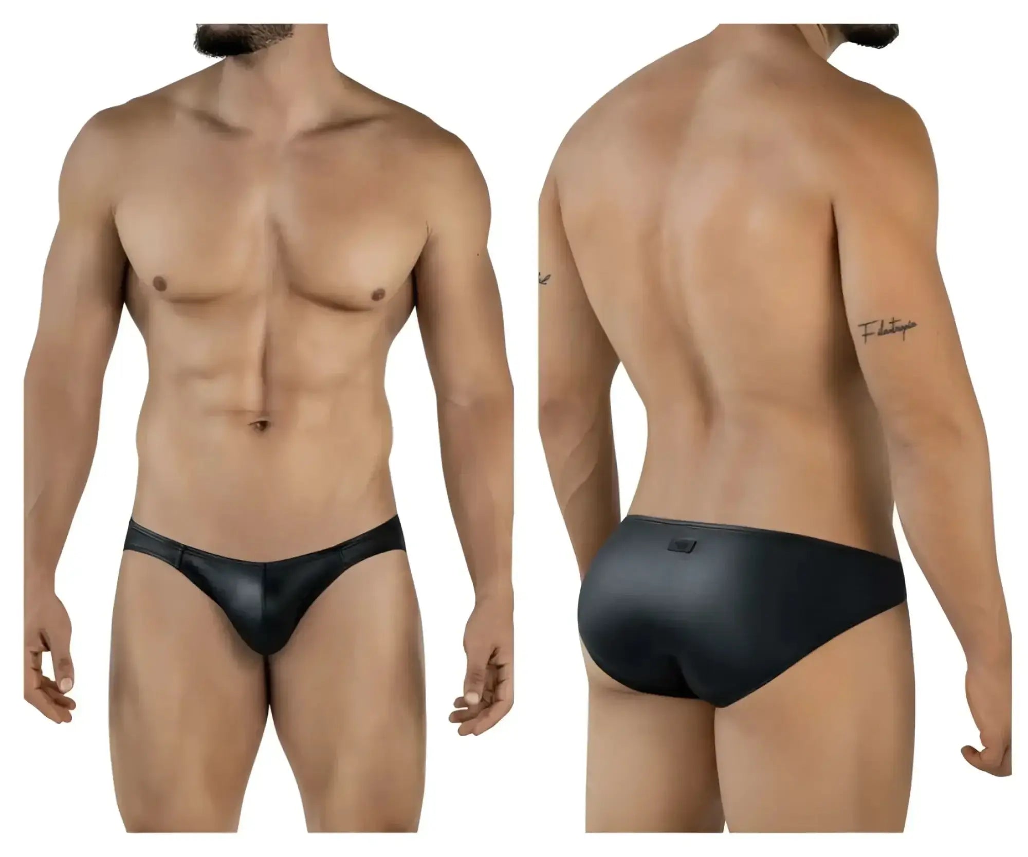 Pikante PIK 2117 Candy Briefs in black, shown in front and back views on a model.