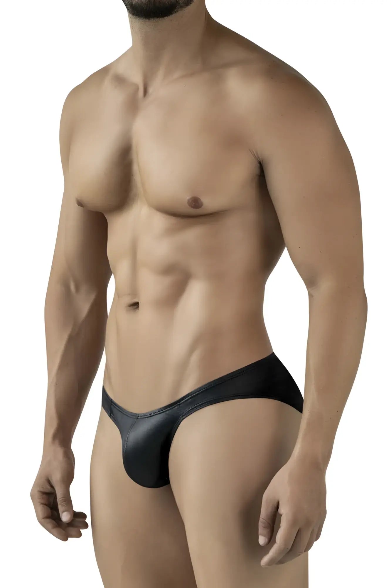 Black sleek form-fitting pikante pik 2117 candy briefs with smooth glossy finish for men