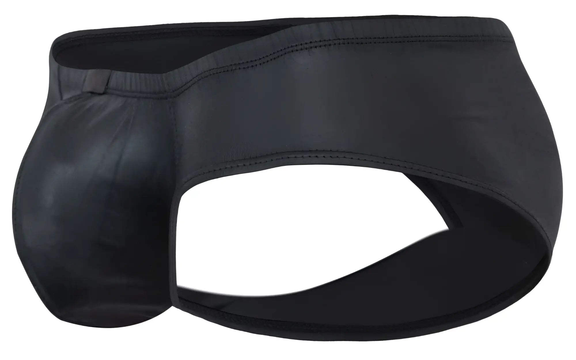 Black faux leather pikante pik 2118 candy briefs with smooth glossy finish and reinforced waistband stitching