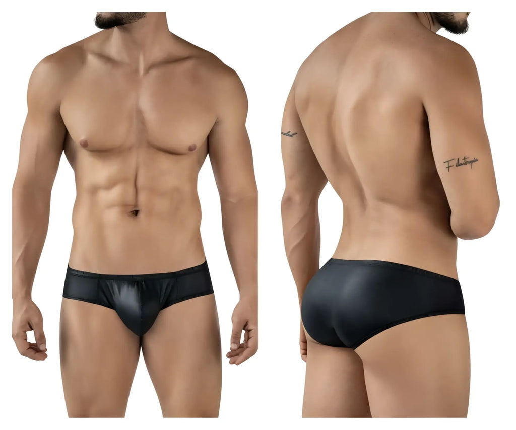 Black glossy-finish pikante PIK 2118 candy briefs featuring a sleek form-fitting design for men