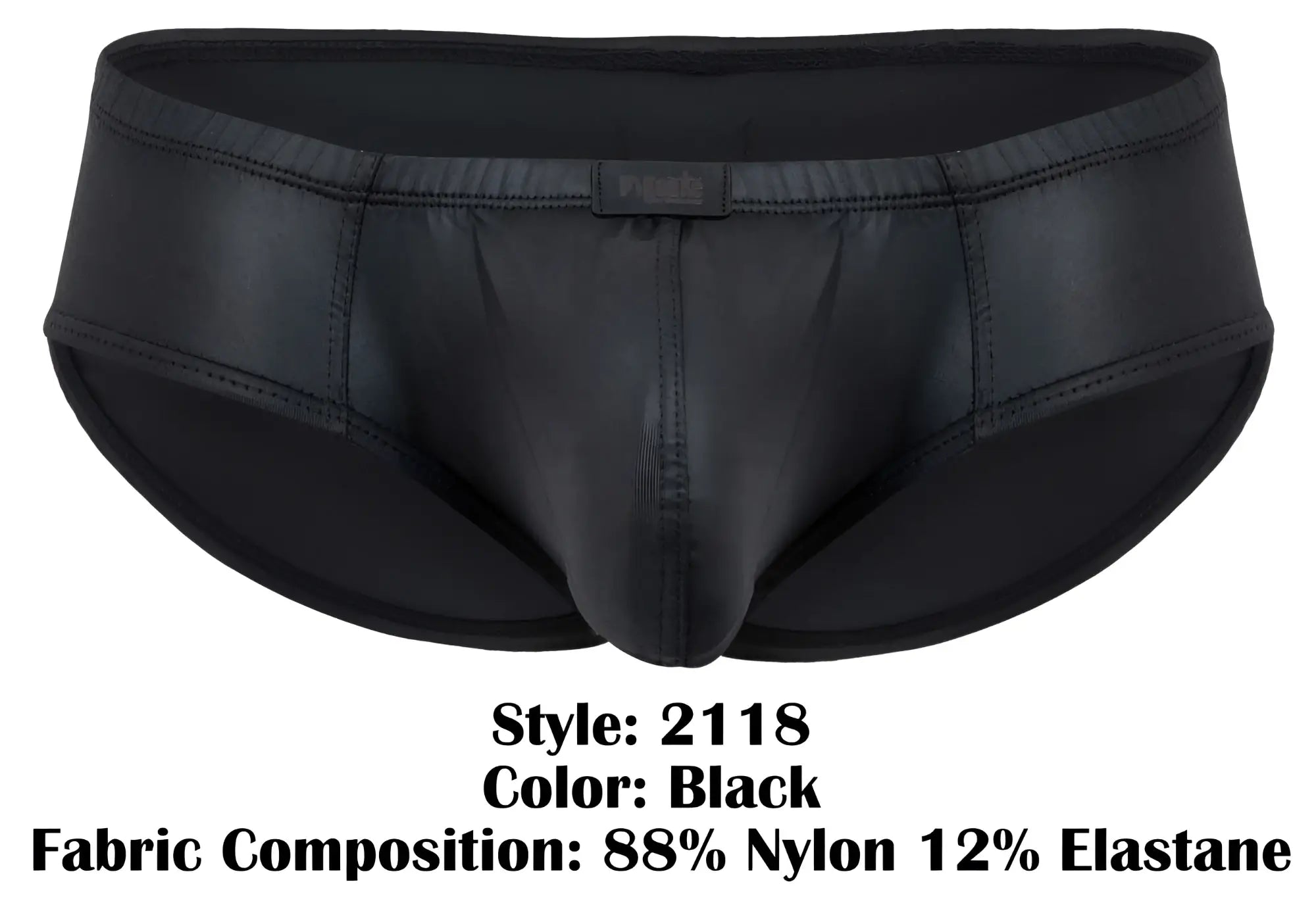 Pikante pik 2118 candy briefs black men’s sleek shiny nylon and elastane underwear with 88 nylon 12 elastane