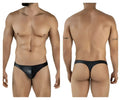 Front and back view of Pikante PIK 2119 Candy thongs in black worn by a male model.