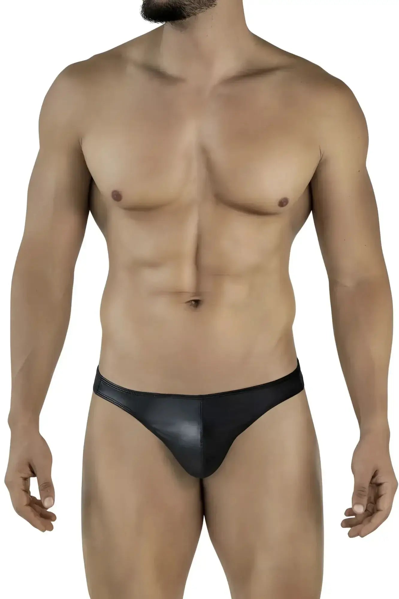 Front view of a man wearing black Pikante PIK 2119 Candy thongs.