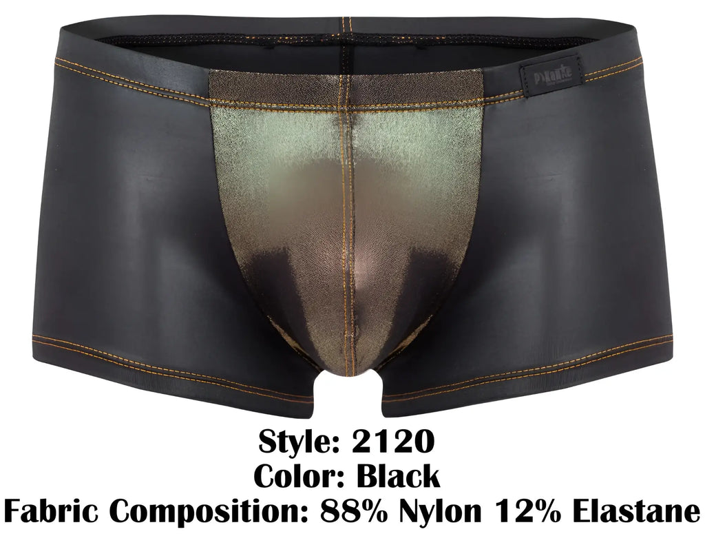Black Pikante PIK 2120 Gold Cup trunks with metallic gold center panel reinforced stitching and branded waistband label