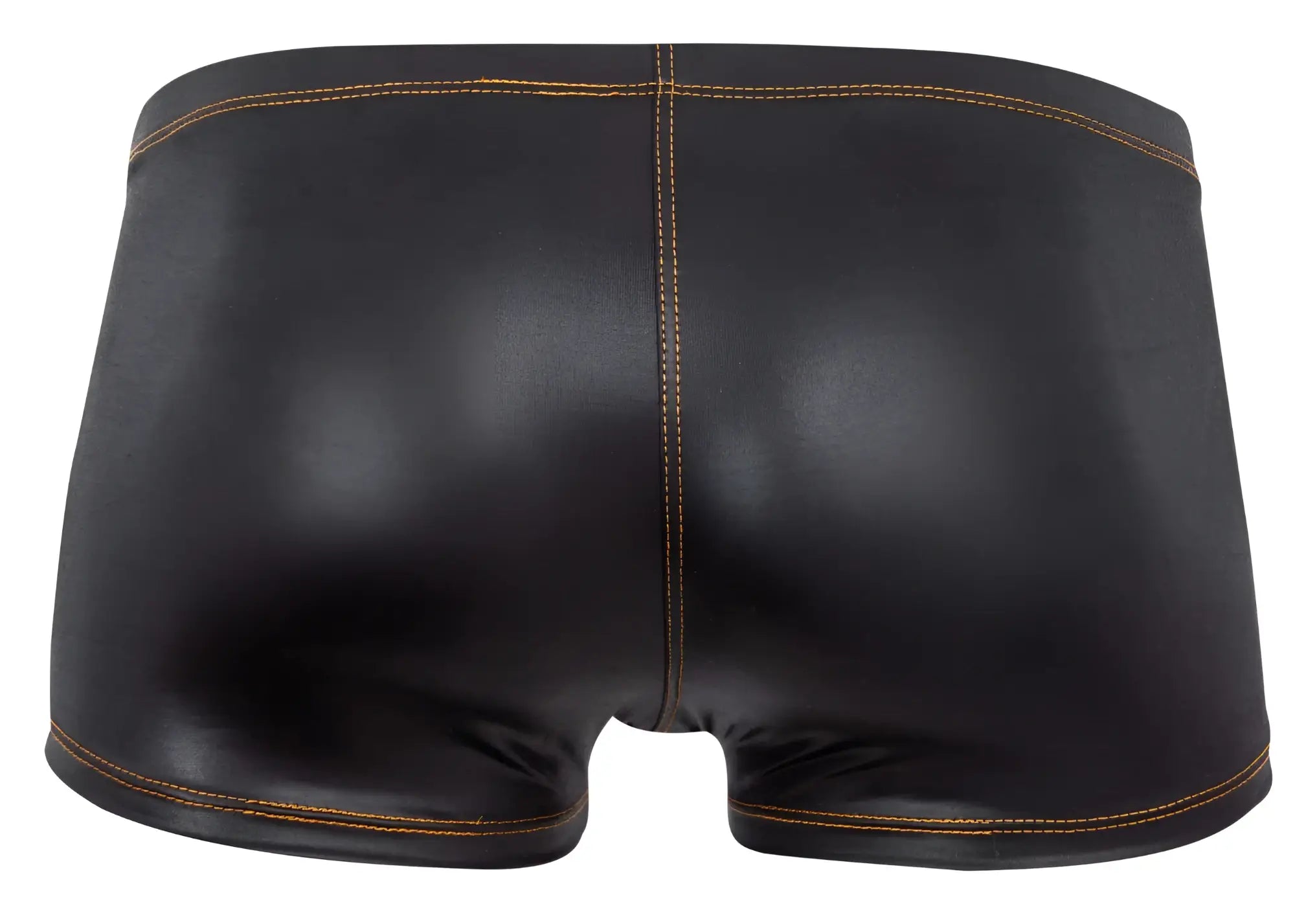 Black shiny faux leather pikante PIK 2120 gold cup trunks briefs with contrasting tan stitching along the seams