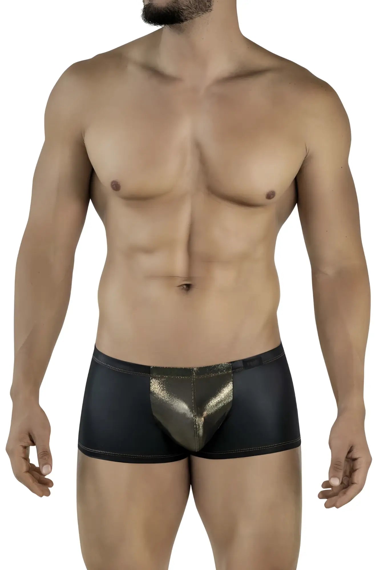 Black pikante PIK 2120 gold cup trunks briefs with shiny gold metallic front panel designed for stylish comfort