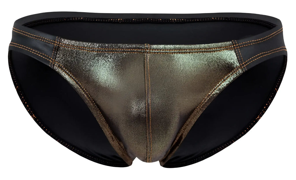 Pikante pik 2121 gold cup briefs in shiny metallic gold and black with contrasting stitching