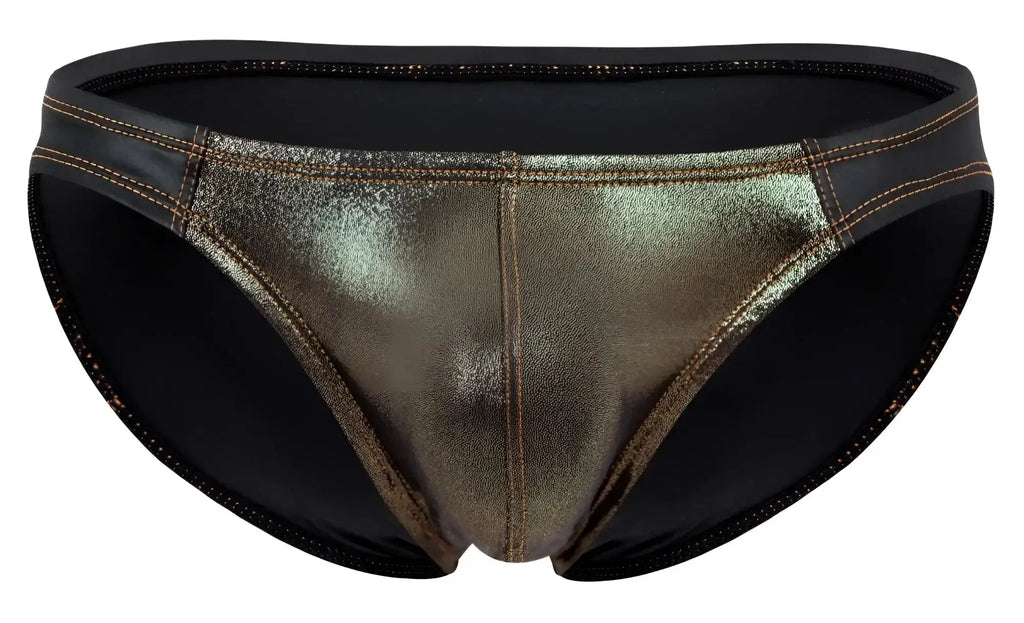 Front view of Pikante PIK 2121 Gold Cup briefs in black with metallic gold accents.
