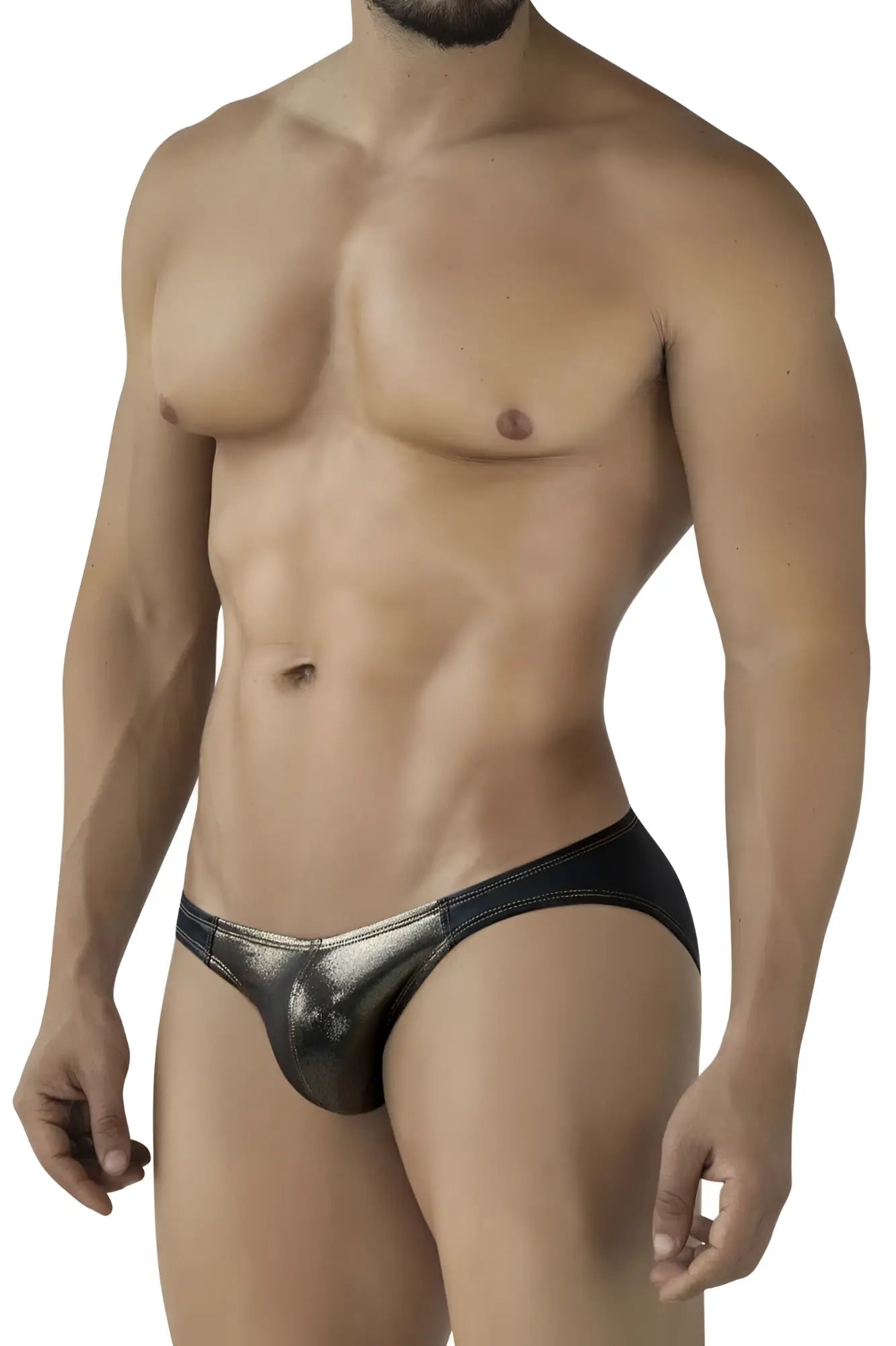 Shiny metallic black pikante PIK 2121 gold cup briefs with a sleek form-fitting design