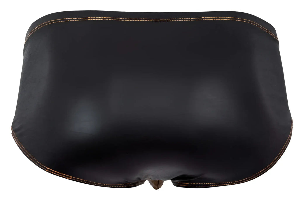 Black leather Pikante PIK 2122 Gold Cup briefs with contrasting tan stitching along the edges in black color
