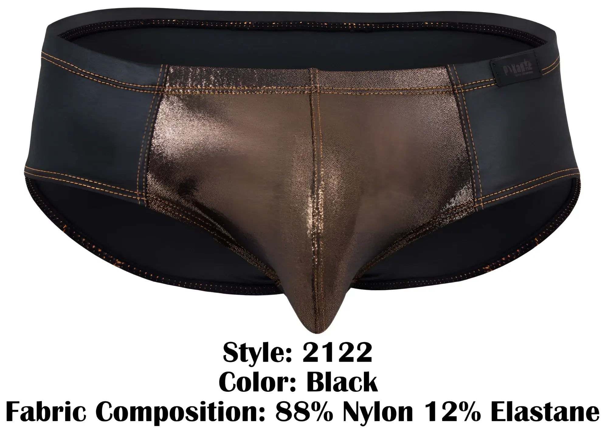 Black metallic bronze leather Pikante PIK 2122 Gold Cup briefs with sleek shiny finish and contrasting stitching