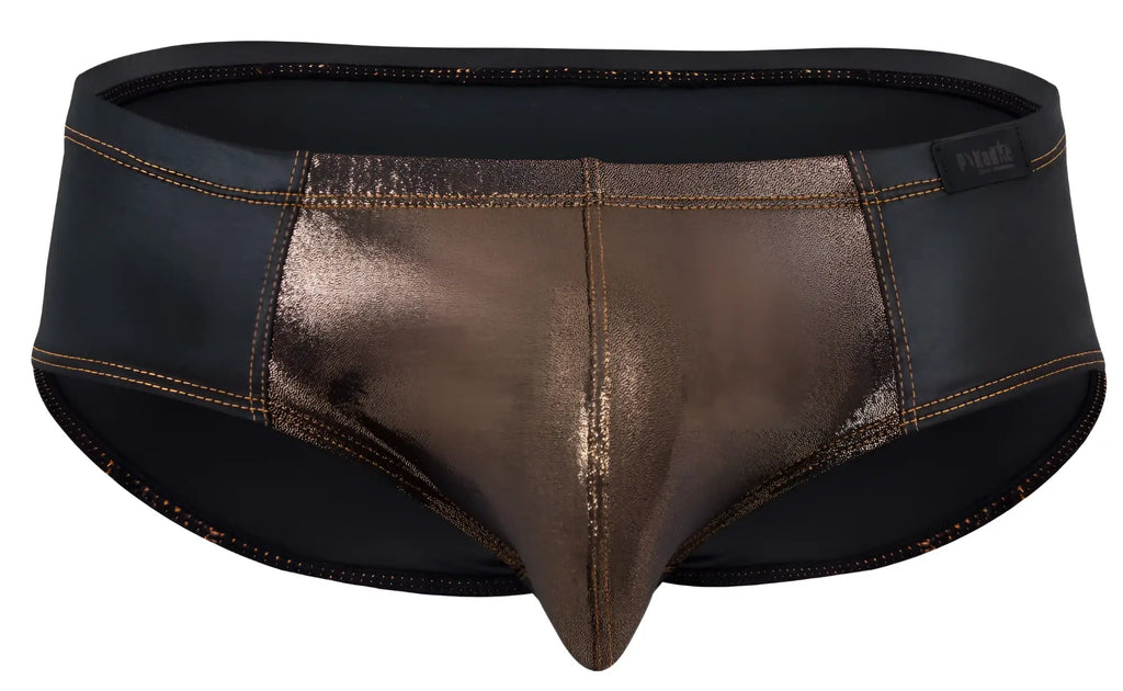 Pikante pik 2122 gold cup briefs in black with metallic bronze two-tone shiny textured front panel design