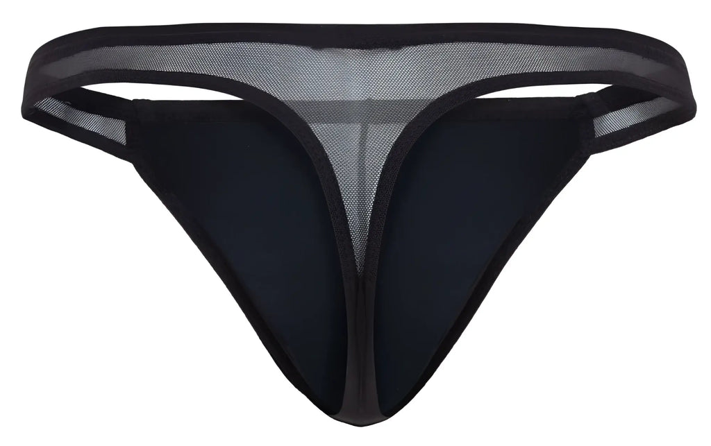 Black mesh thong pikante pik 2123 gold cup with solid black fabric front and trim in color black