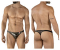 Shiny metallic silver pikante PIK 2123 gold cup thong with black mesh back panel in black color