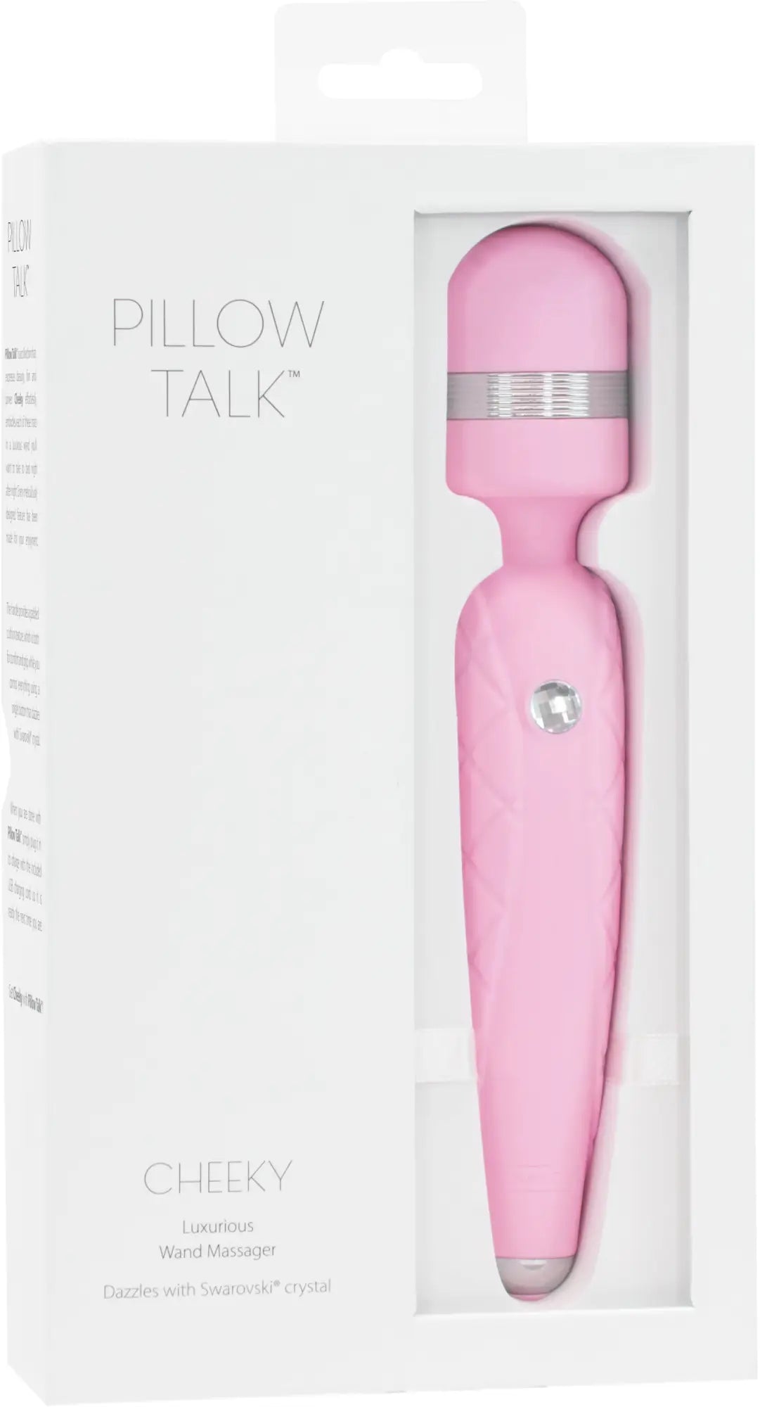 Pink pillow talk cheeky luxury wand massager with silver accent band and Swarovski crystal detail