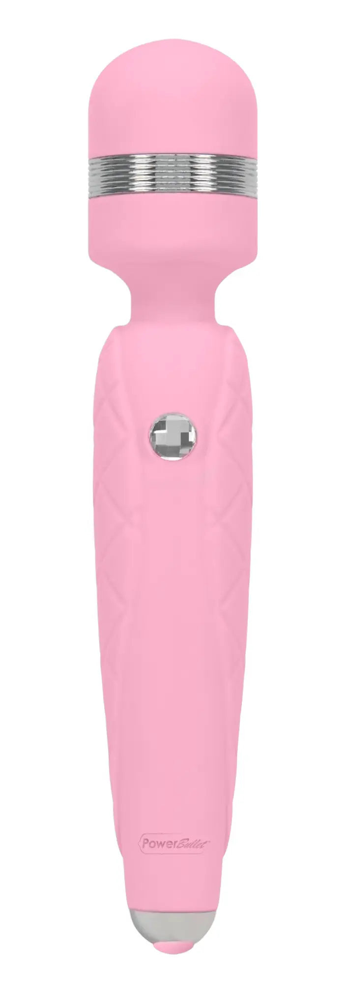 Pillow talk cheeky pink powerplay wand with silver metallic band and textured grip for precise use